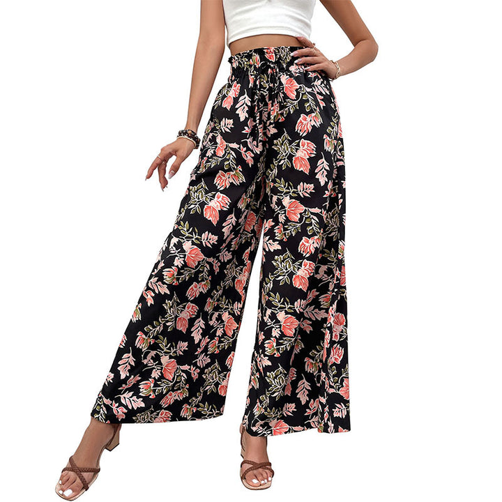 Pantalons palazzo pour femmes avec motif floral et taille élastique Levoire