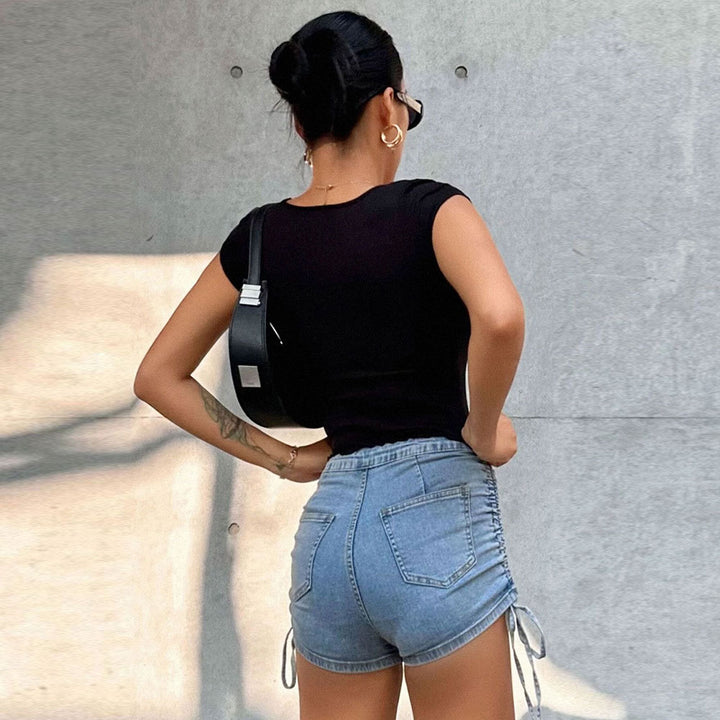 Haut court pour femmes avec fronces élastiques et décolleté en V tendance Levoire