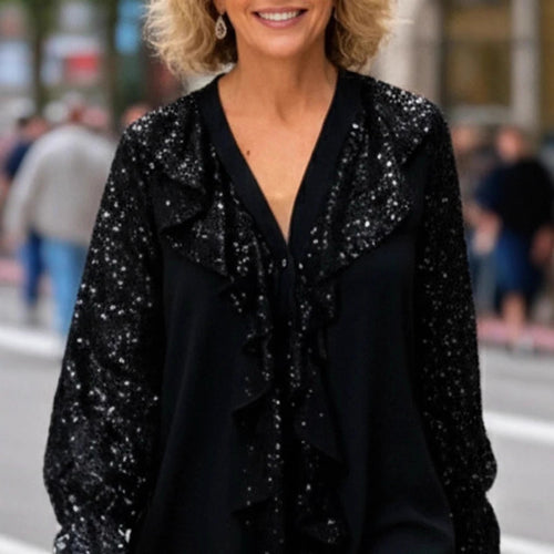Blouse Élégante pour Femmes avec Accents Scintillants et Détails Volants Levoire