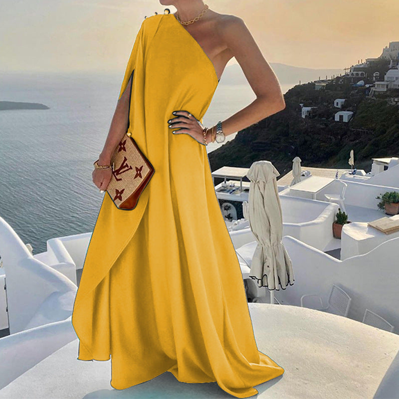 Levoire | Robe à une épaule Temperamentti Été Robe unie Jaune