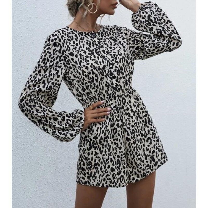 Robe à manches courtes pour femmes avec des manches bouffantes élégantes et un imprimé animal Levoire