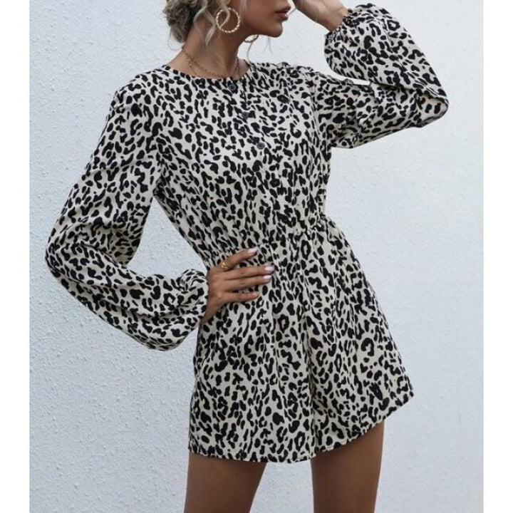 Robe à manches courtes pour femmes avec des manches bouffantes élégantes et un imprimé animal Levoire