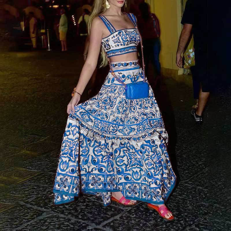 Ensemble femme deux pièces avec imprimé floral et jupe évasée Levoire
