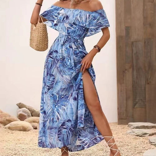 Robe maxi femme avec design épaules dénudées et fente profonde Levoire