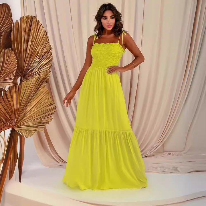 Robe maxi pour femme avec corsage élastique et nœud ludique Levoire