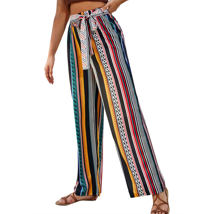 Pantalons larges d'été pour femmes avec ceinture polyvalente et motif saisissant Levoire