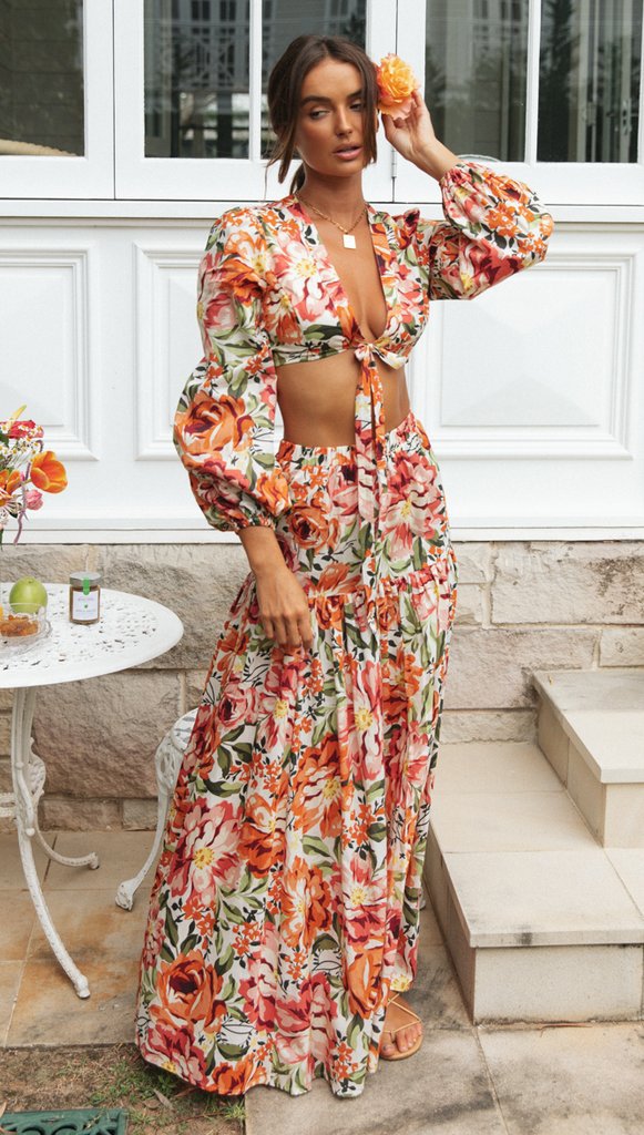 Robe maxi boho-chic pour femme avec volants et manches bouffantes Levoire