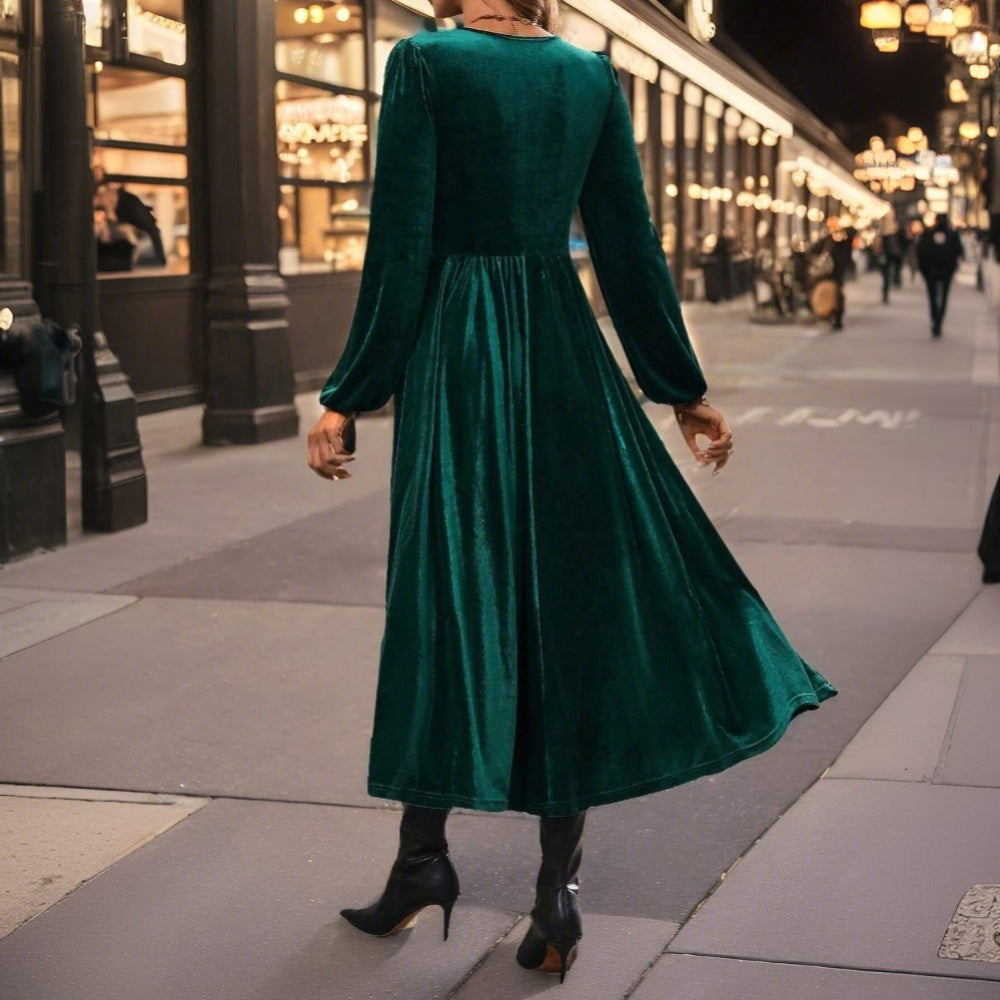 Robe midi en velours pour femme avec design élégant à enrouler et décolleté profond en V Levoire