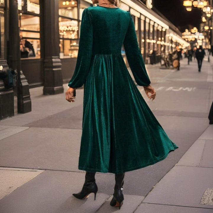 Robe midi en velours pour femme avec design élégant à enrouler et décolleté profond en V Levoire