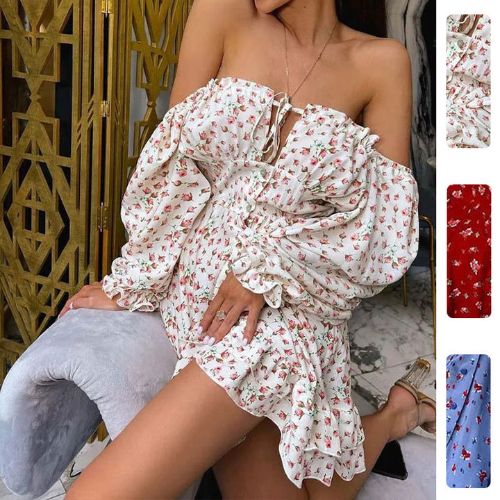 Robe femme décolletée avec motifs floraux et détails froncés Levoire