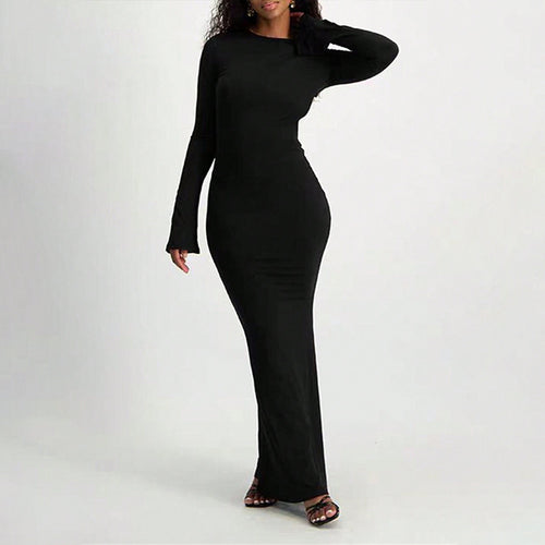 Robe maxi élégante pour femmes à manches longues avec silhouette bodycon et encolure à trou clé Levoire