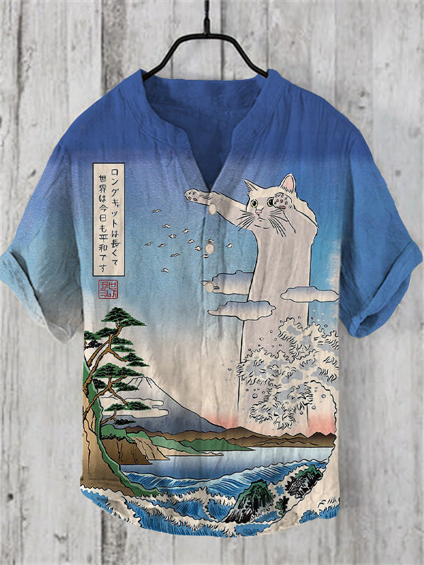 Levoire | Chemise Japonaise En Lin Mélangé Chat intelligent