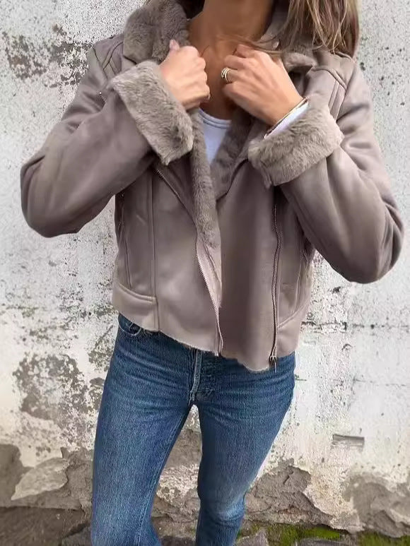 Veste de motard pour femmes en polaire avec revers élégants Levoire