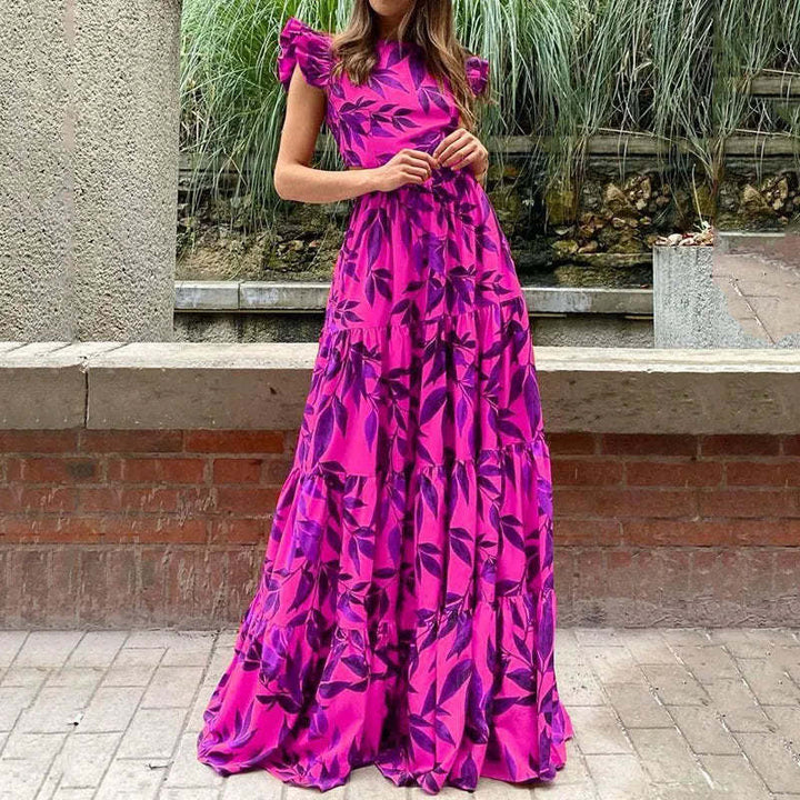 Robe maxi femme avec détails en volants et design floral Levoire