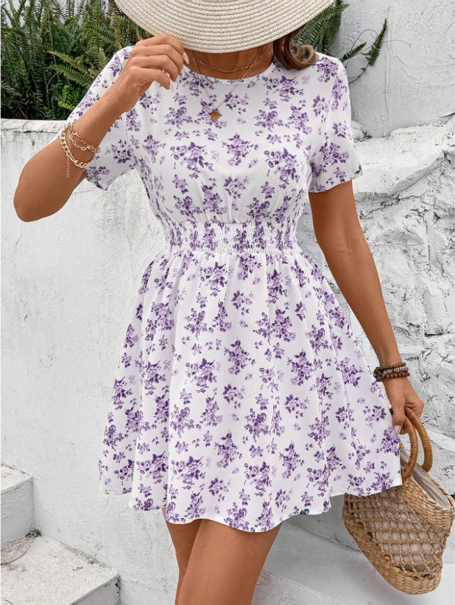 Robe d'été décontractée pour femmes avec taille élastique à cordon de serrage et motif floral Levoire