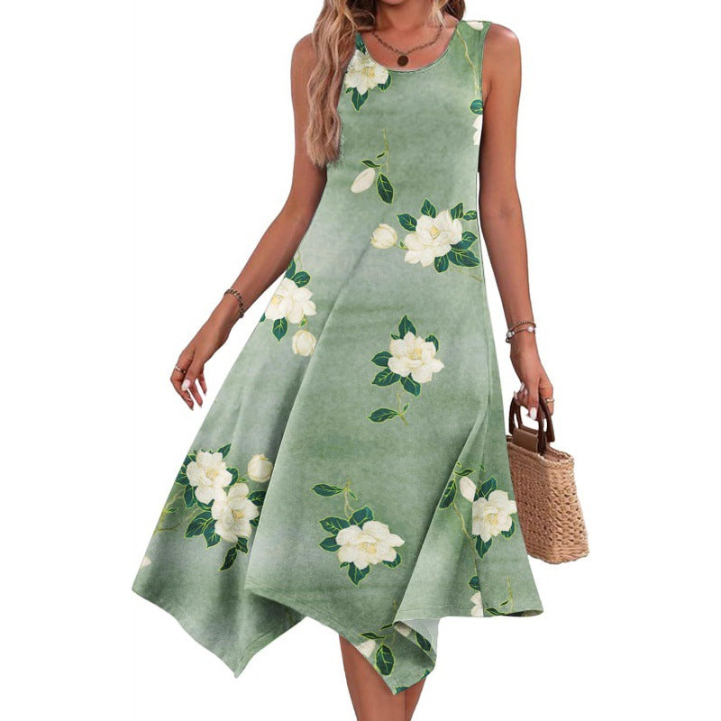Levoire | Chic Fashion Imprimé Sans Manches Robe À Ourlet Irregular Bouquet de base vert
