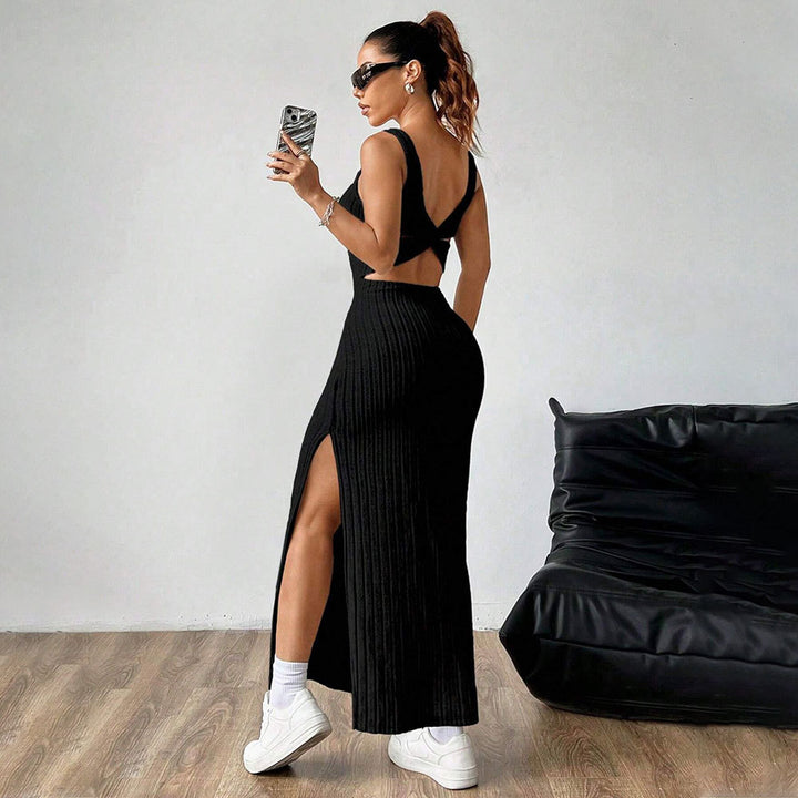 Robe maxi pour femmes avec motif à côtes élégant et fente latérale Levoire