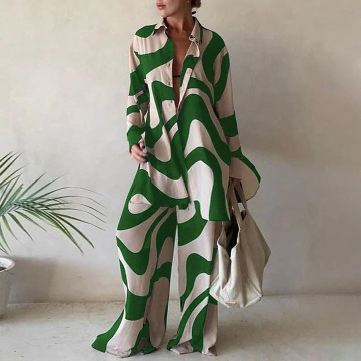 Levoire | Ensemble De Blouses À Manches Longues Amples Et De Pantalons Larges Assortis Vert
