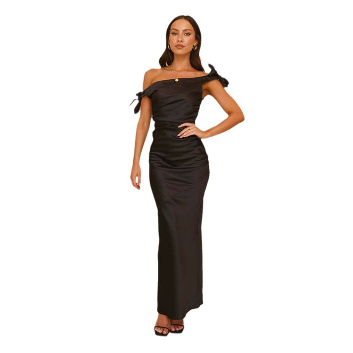 Robe Maxi Élégante pour Femmes avec Design Off-Shoulder et Nœuds Raffinés Levoire