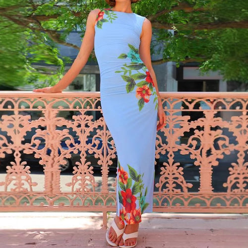 Robe maxi florale pour femmes avec coupe ajustée et élégant décolleté froncé Levoire