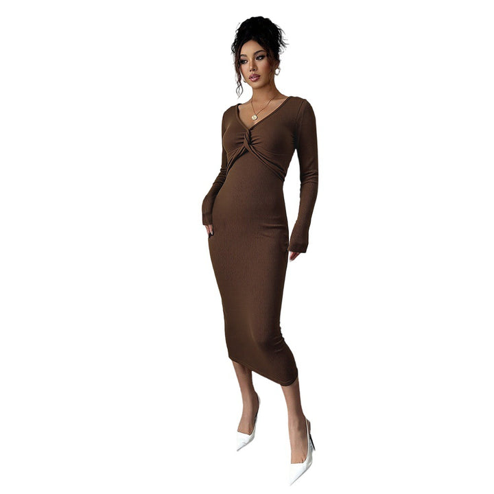 Robe midi en jersey ajustée pour femmes avec détail torsadé et manches longues Levoire