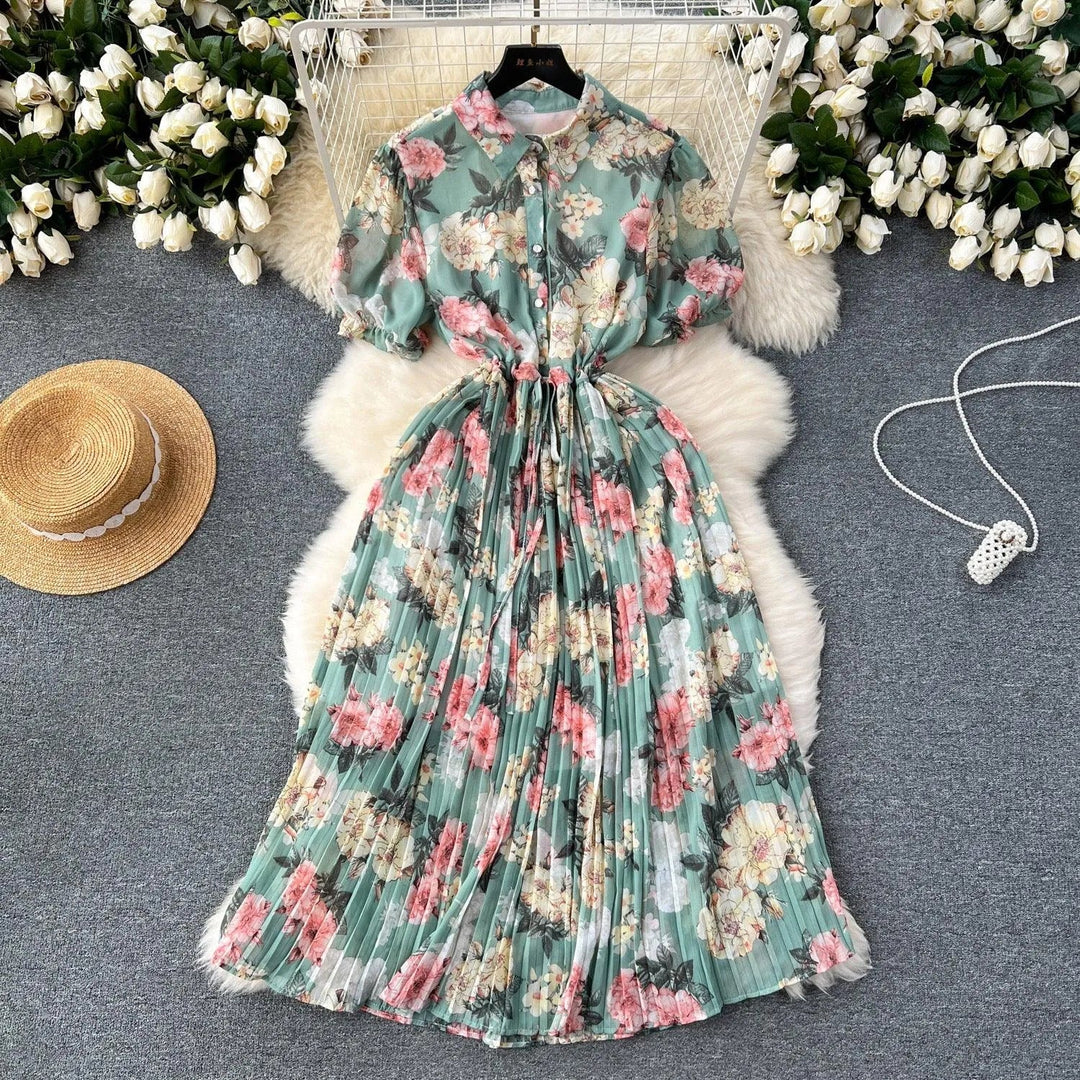 Levoire | Robe rétro française avec des rubans Vert Taille libre