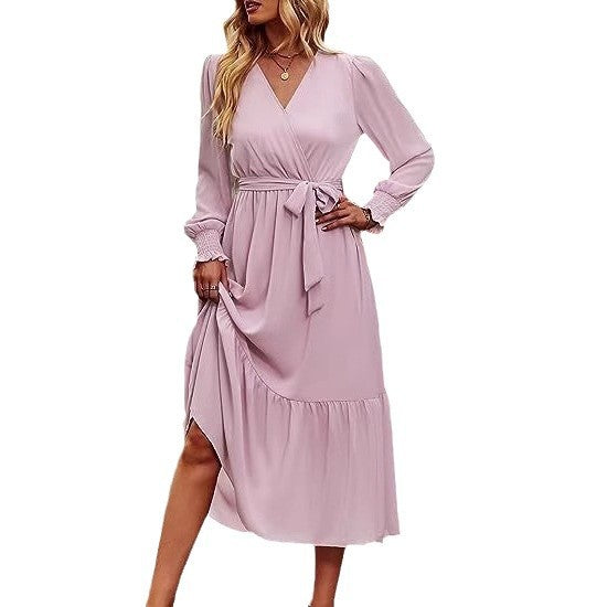 Robe midi femme avec élégant décolleté en V et ceinture à nouer Levoire