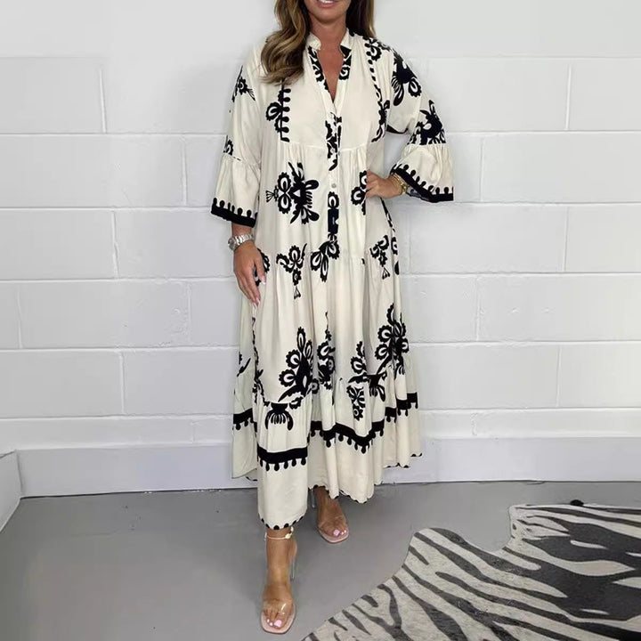 Levoire | Robe Imprimée Élégante Robe Taille Imprimée Éléphant blanc ivoire