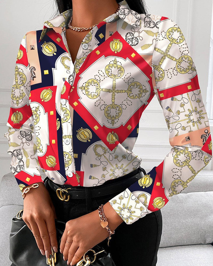 Levoire | Élégante chemise à manches longues imprimée printemps-automne carré