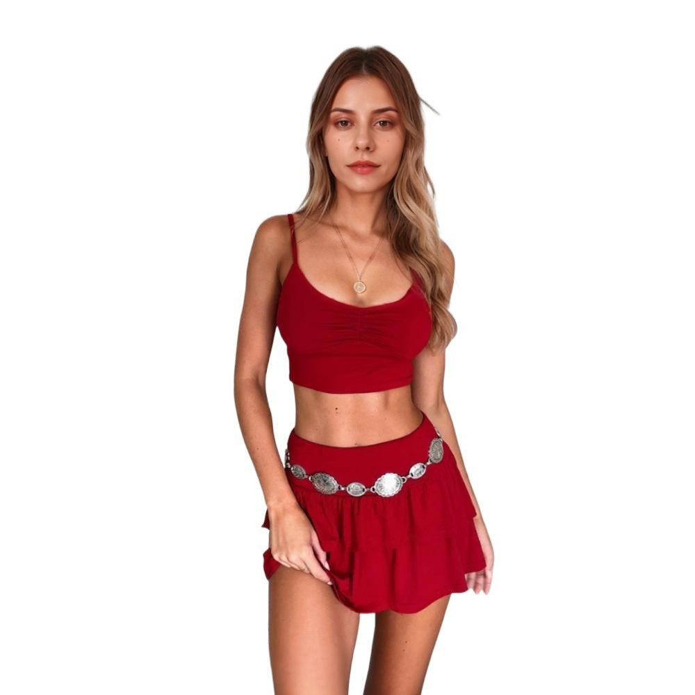 Ensemble top court pour femmes et mini jupes avec fronces et taille élastique Levoire