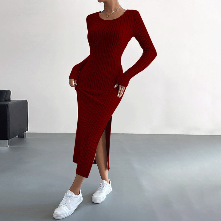 Robe maxi en maille pour femme avec manches longues et fente latérale Levoire