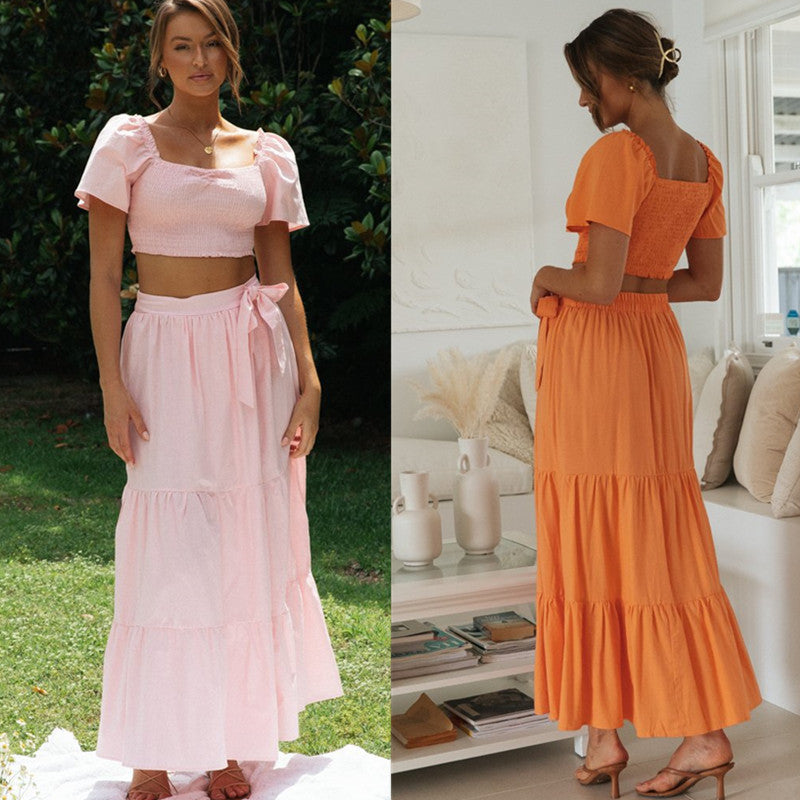Ensemble jupe maxi femme et top court à manches bouffantes Levoire