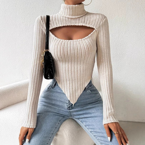 Body à manches longues pour femmes avec décolleté asymétrique et texture côtelée Levoire