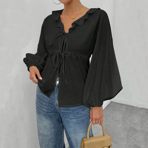 Chemisier style blouse pour femmes avec des manches volumineuses et des détails en volants Levoire