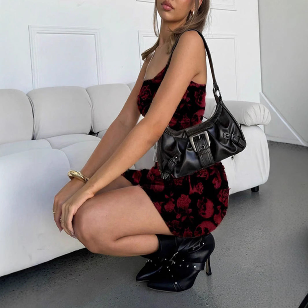 Robe mini audacieuse pour femme avec motif de crâne et de rose Levoire