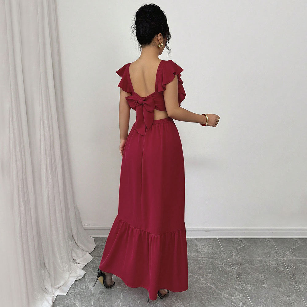 Robe maxi femme avec des détails de volants volumineux et une découpe sophistiquée dans le dos Levoire