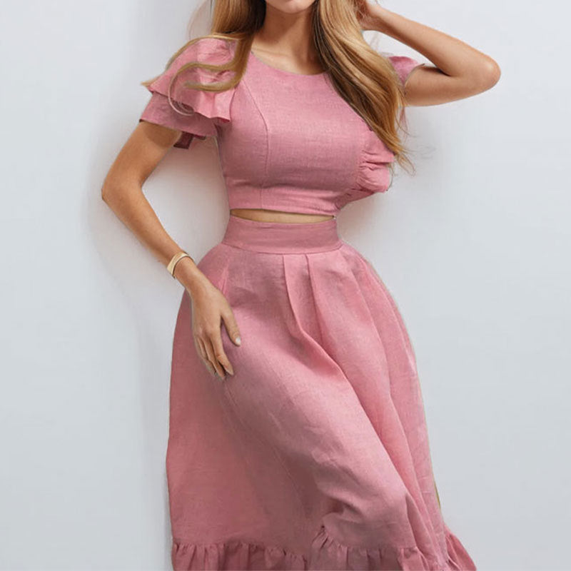 Ensemble Élégant Sage pour Femmes avec Ourlets Volants Levoire