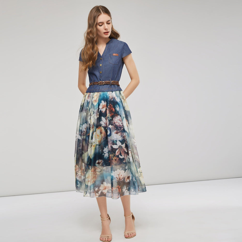 Levoire | Robe midi sans manches à imprimé patchwork élégant