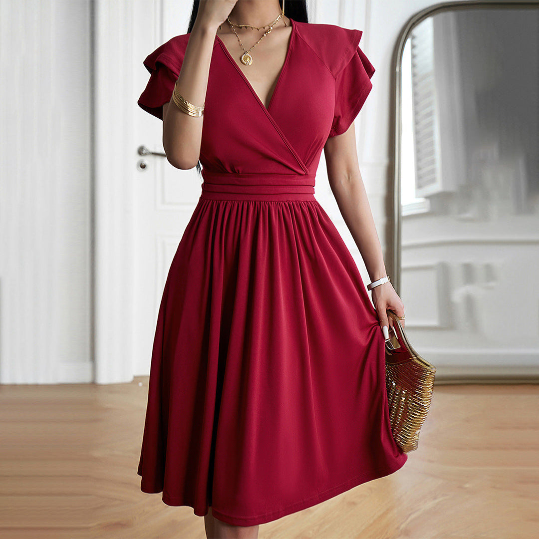 Levoire | Robe midi élégante col V Vin rouge