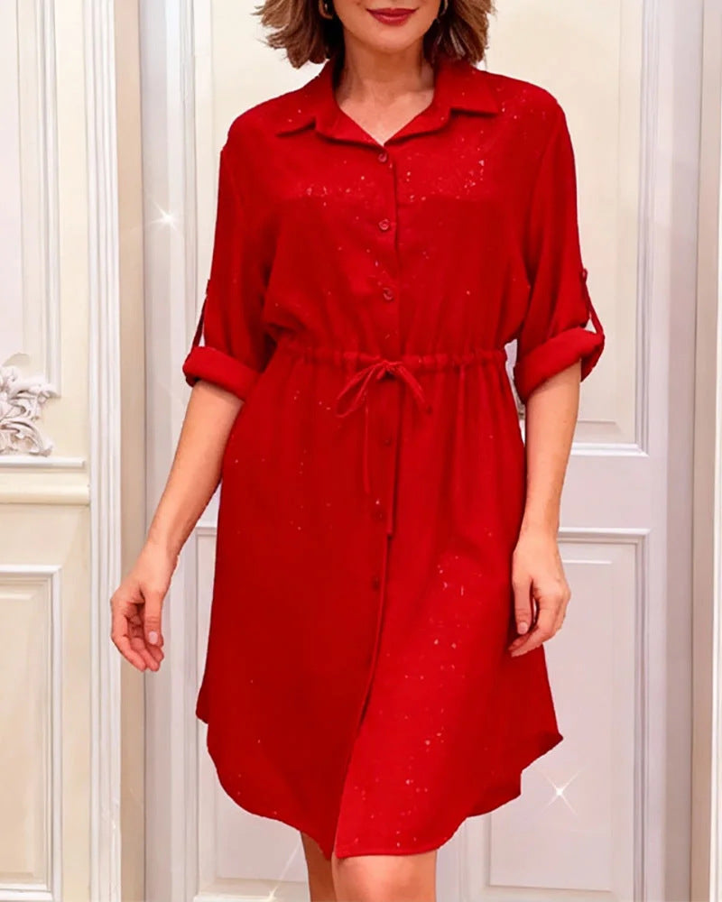 Robe chemise femme avec lacet à la taille et embellissement en strass festif Levoire
