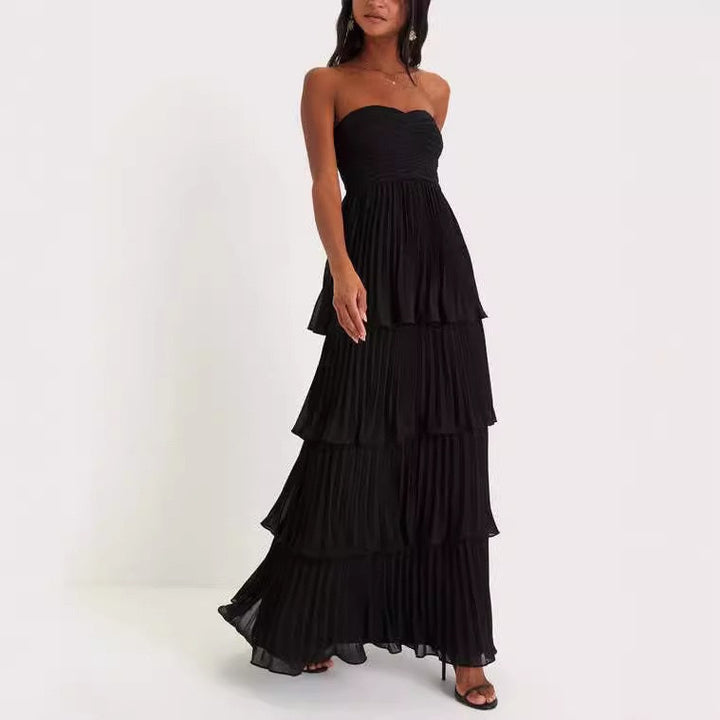 Robe maxi formelle pour femme avec jupe plissée en couches et décolleté en forme de cœur Levoire