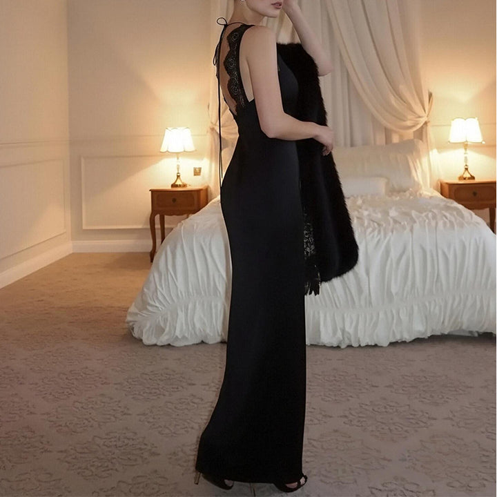 Robe maxi en dentelle élégante pour femme avec décolleté en V profond et gants longs Levoire
