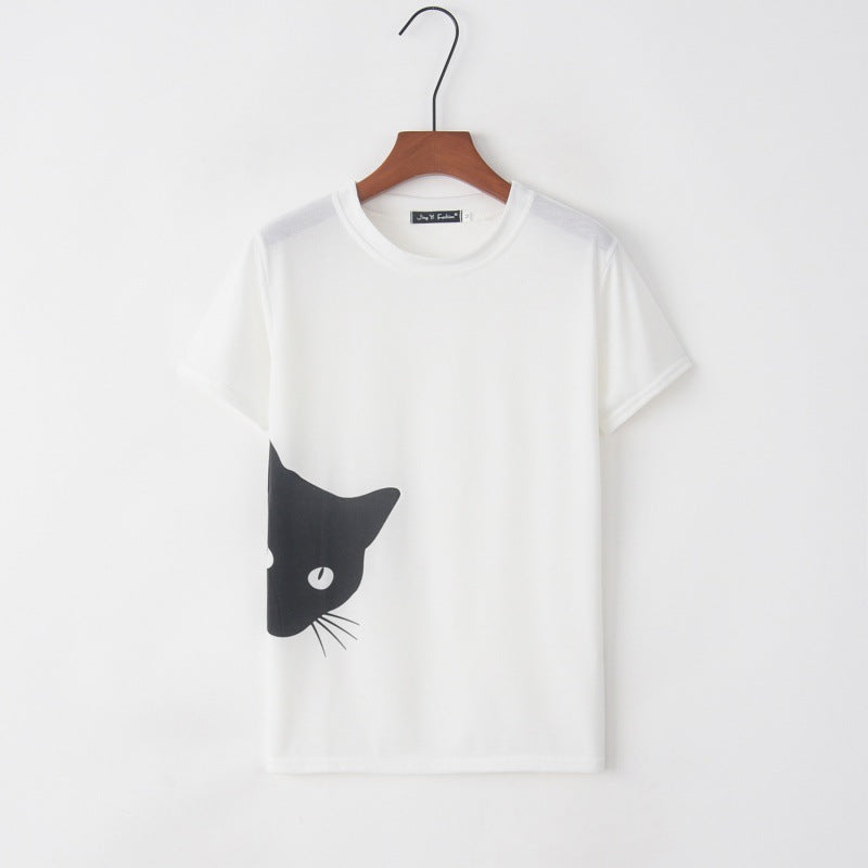 T-shirt femme avec design créatif de chat et coupe décontractée Levoire