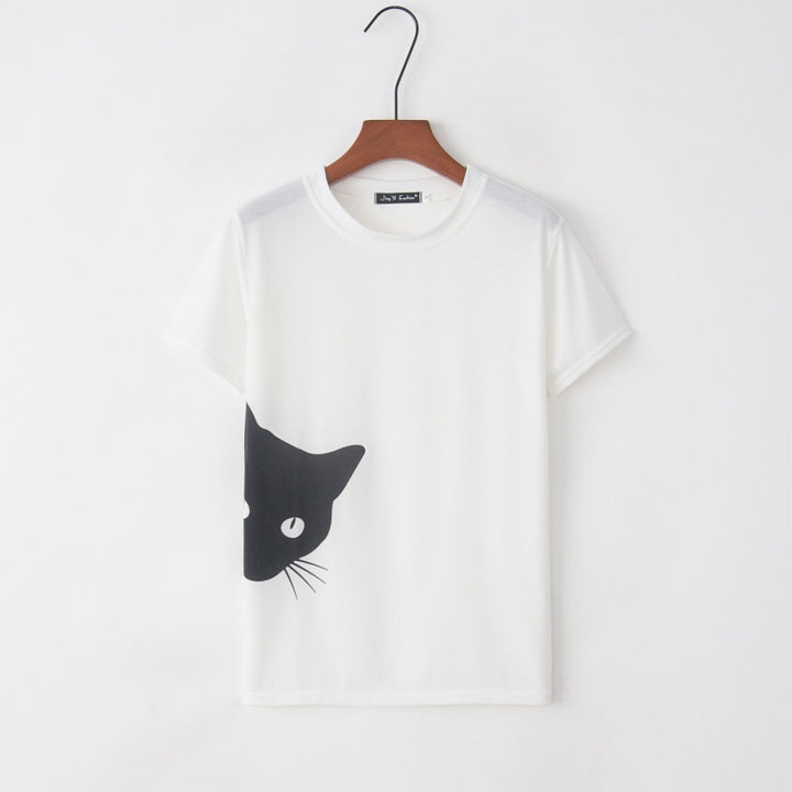 T-shirt femme avec design créatif de chat et coupe décontractée Levoire