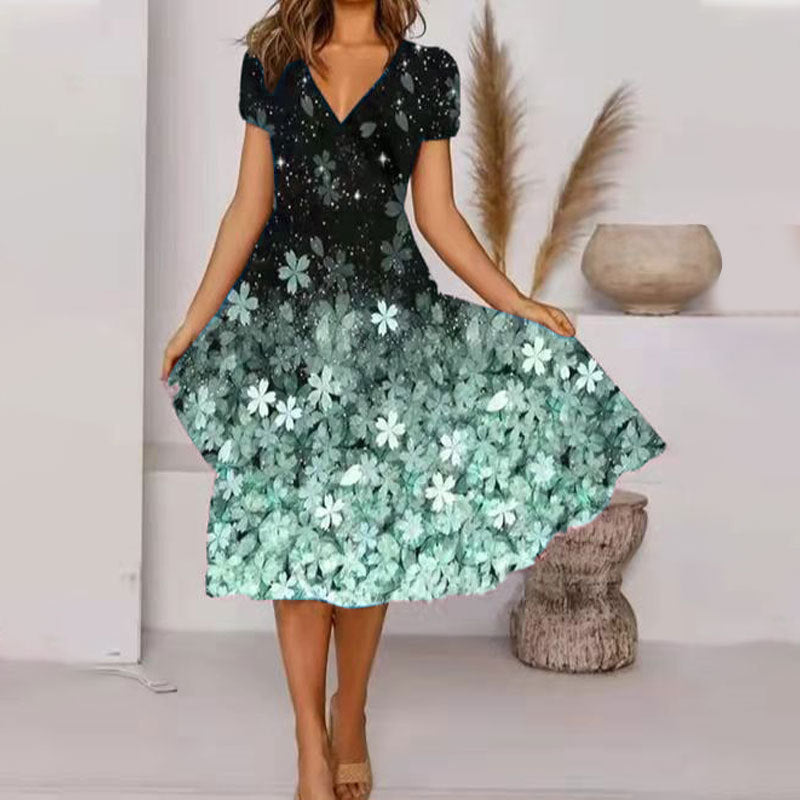 Levoire | Élégant Imprimé Fleur Mode Robe A-ligne Vert