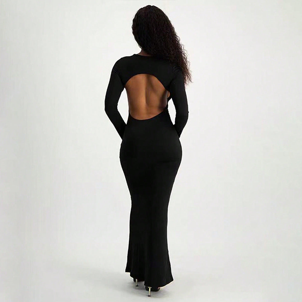 Robe maxi élégante pour femmes à manches longues avec silhouette bodycon et encolure à trou clé Levoire