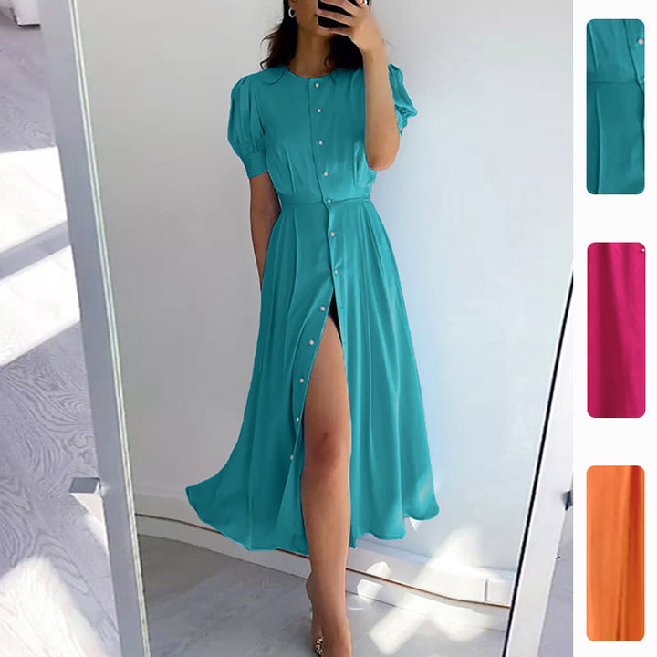 Robe chemise mi-longue pour femme avec boutons et fente latérale Levoire