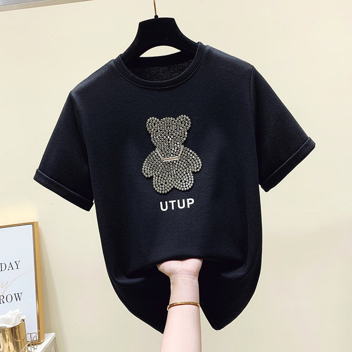 T-shirt femme avec motif d'ours scintillant et coupe décontractée Levoire
