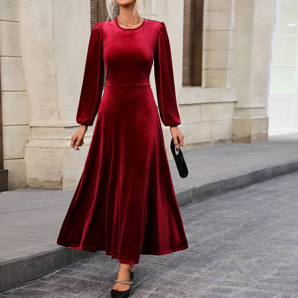 Robe de soirée en velours pour femmes avec manches longues et jupe évasée Levoire