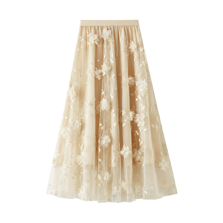 Jupon en tulle pour femmes avec des détails de broderie florale et une taille élastique Levoire
